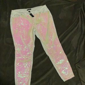 Final price cut! Iridescent sequin white jeans